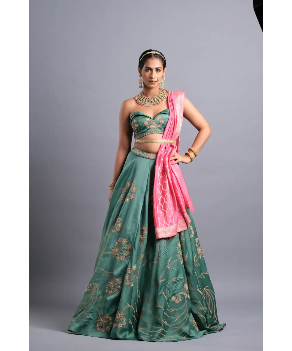 AASTHA SOOD - Castleton green Lehenga coupled with a Monochrome Bustier